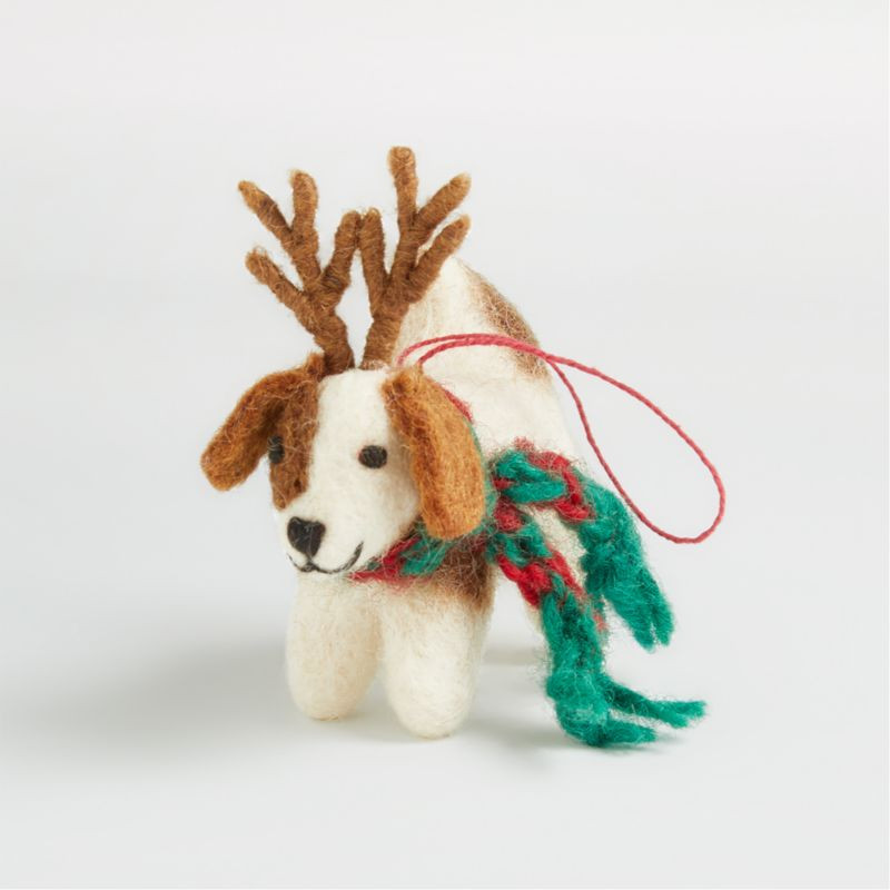 Felted Wool Puppy with Antlers Christmas Tree Ornament + Reviews | Crate and Barrel | Crate & Barrel