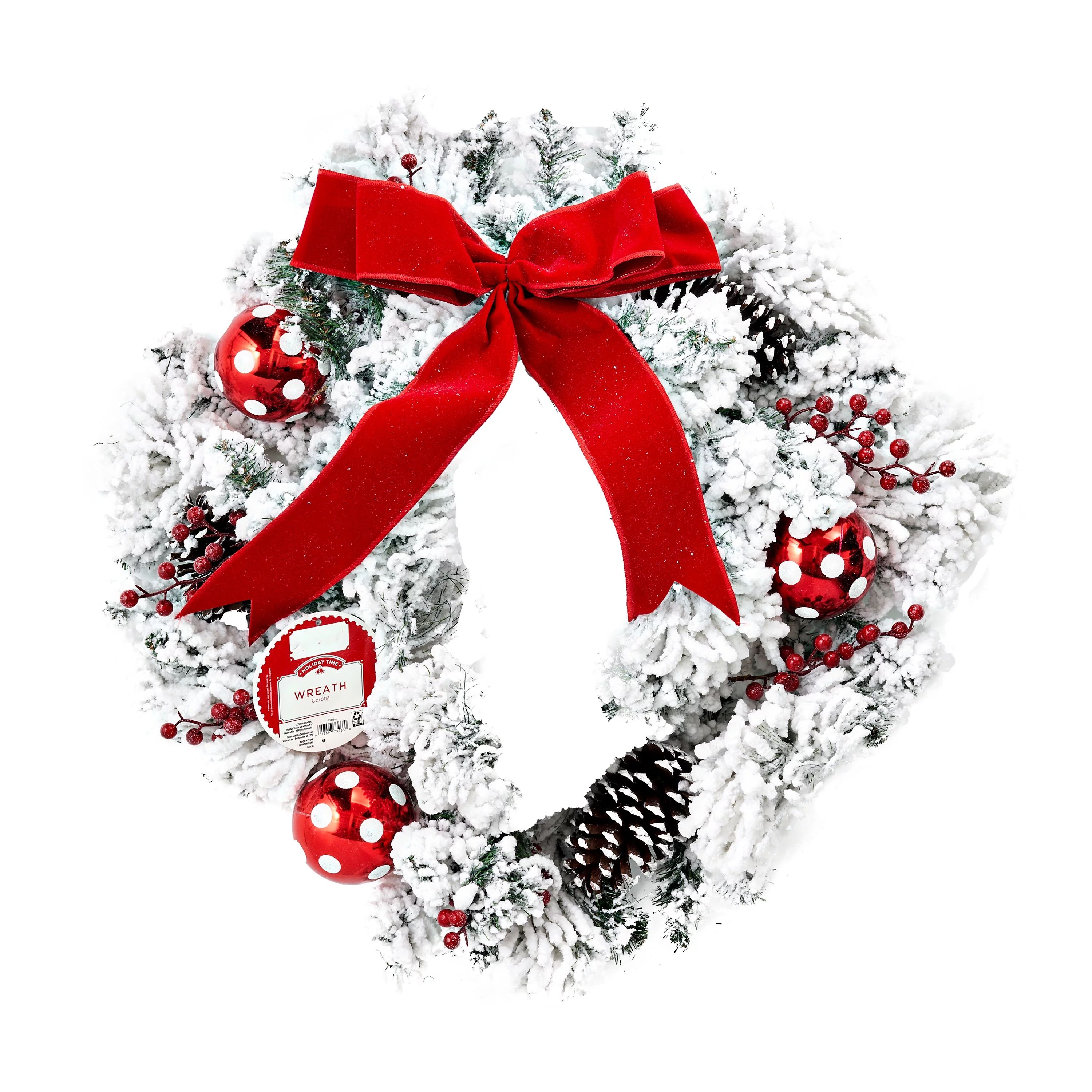 Holiday Time Pinecone and Red Ornaments Wreath with Red Bow, 28" | Walmart (US)