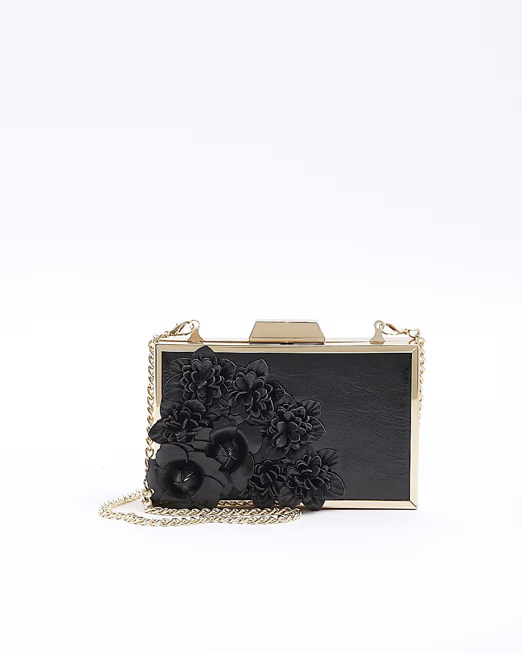 Black flower detail clutch bag | River Island (UK & IE)
