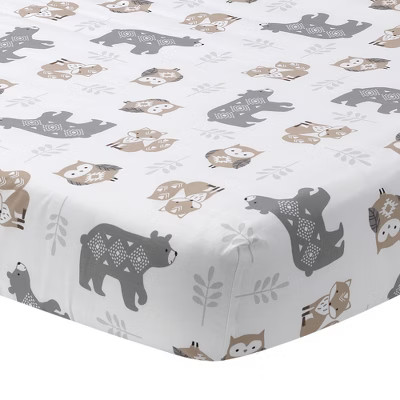 Lambs & Ivy Woodland Forest White/Gray Animal 100% Cotton Baby Fitted Crib Sheet | Target