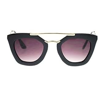 Womens Squared Double Metal Bridge Thick Plastic Cat Eye Sunglasses | Amazon (US)