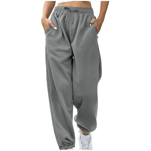 Womens Grey Sweatpants Women Cinch Bottom Sweatpant High Waist Pockets Baggy Jogger 2025 Casual Drawstring Lounge Trouser Teen Girls Gym Pant Gray Sweatpants Women | Amazon (US)