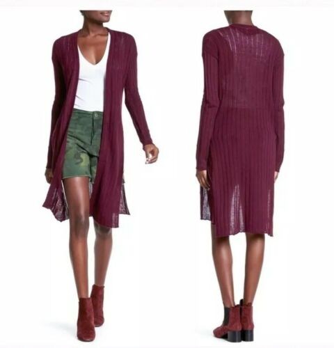 Details about   Free People WINE Ribby Rib Long Linen Cotton Cardigan Sweater XSMALL NWT | eBay US