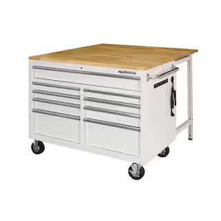 46 in. W x 51 in. D Standard Duty 9-Drawer Mobile Workbench with Solid Top Full Length Extension ... | The Home Depot