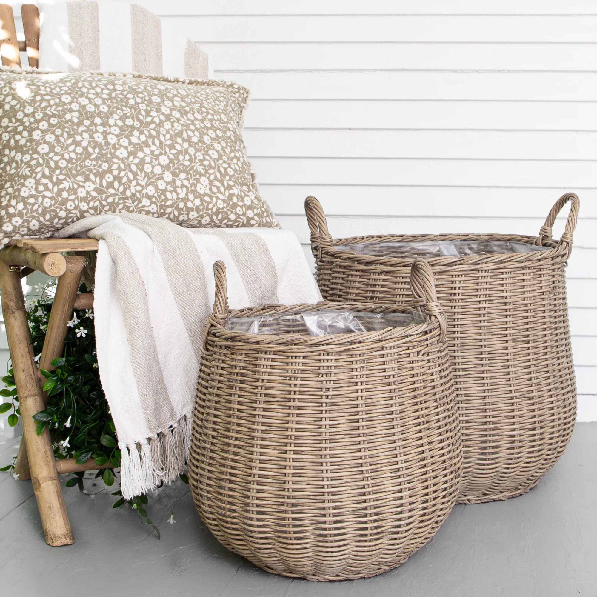 RESTOCKING MARCH 2026 Round Willow Planter Baskets - Set of 2 | Interior Delights