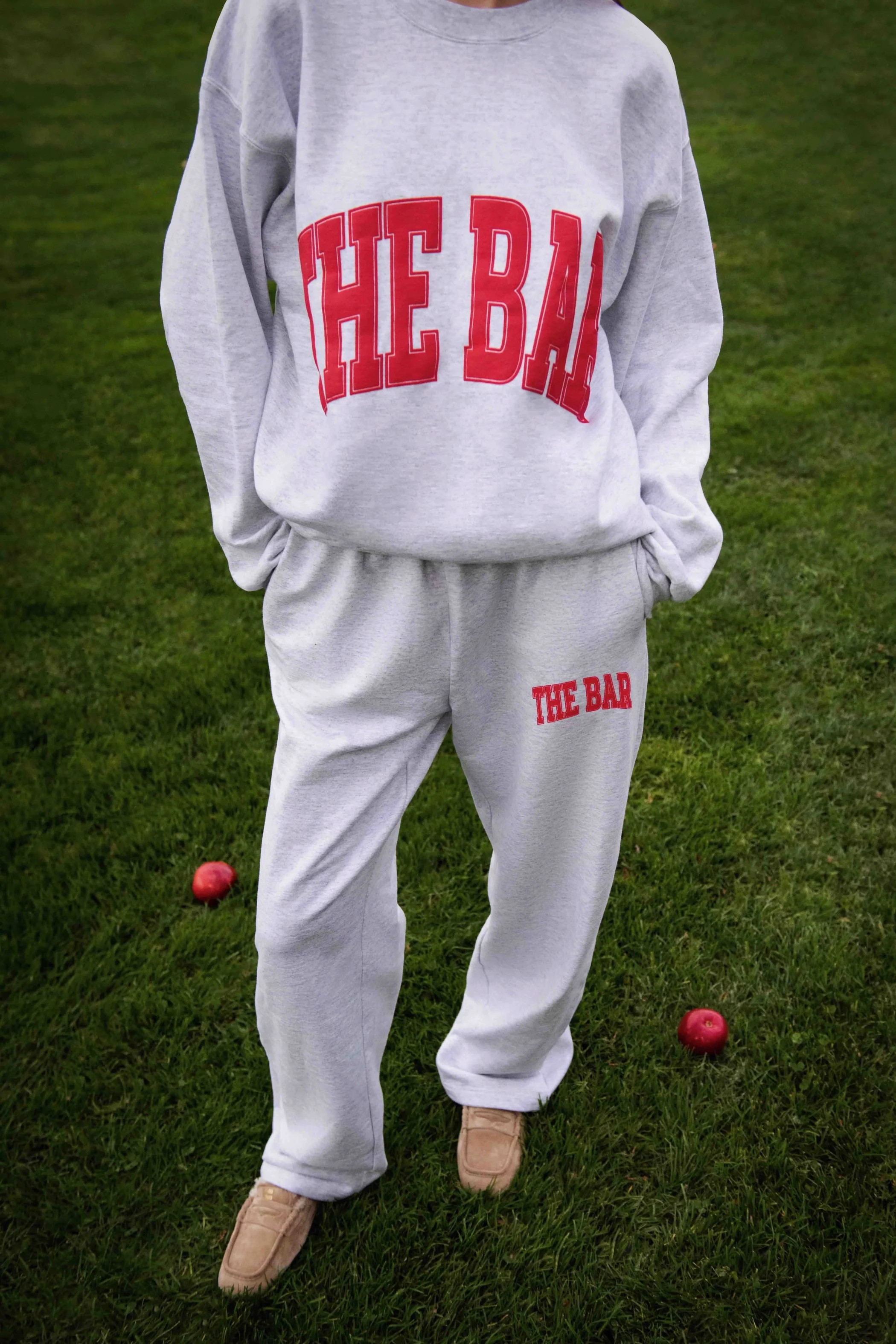 VARSITY WIDE LEG SWEATPANTS LT HEATHER GREY/BIG APPLE RED | The Bar
