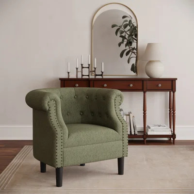 Lily Transitional Contemporary Upholstered Curved Back Accent Barrel Chair With Nailhead Trim - Sage | Wayfair North America