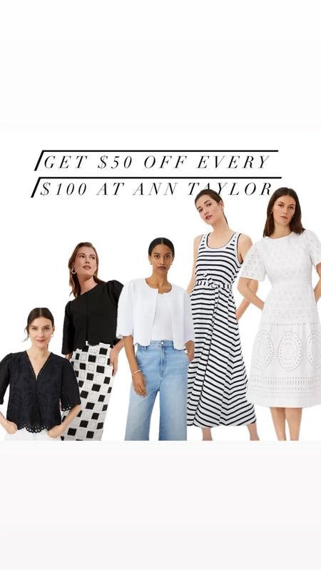 Get $50 off every $100 at Ann Taylor. I ordered the first 4 items pictured from the left. I saw the two dresses in store but I only ordered the striped maxi dress in petite since the regular length would be too long on me. I love the look of the eyelet dress but it is too dressy for my needs. 

#LTKSaleAlert #LTKSeasonal