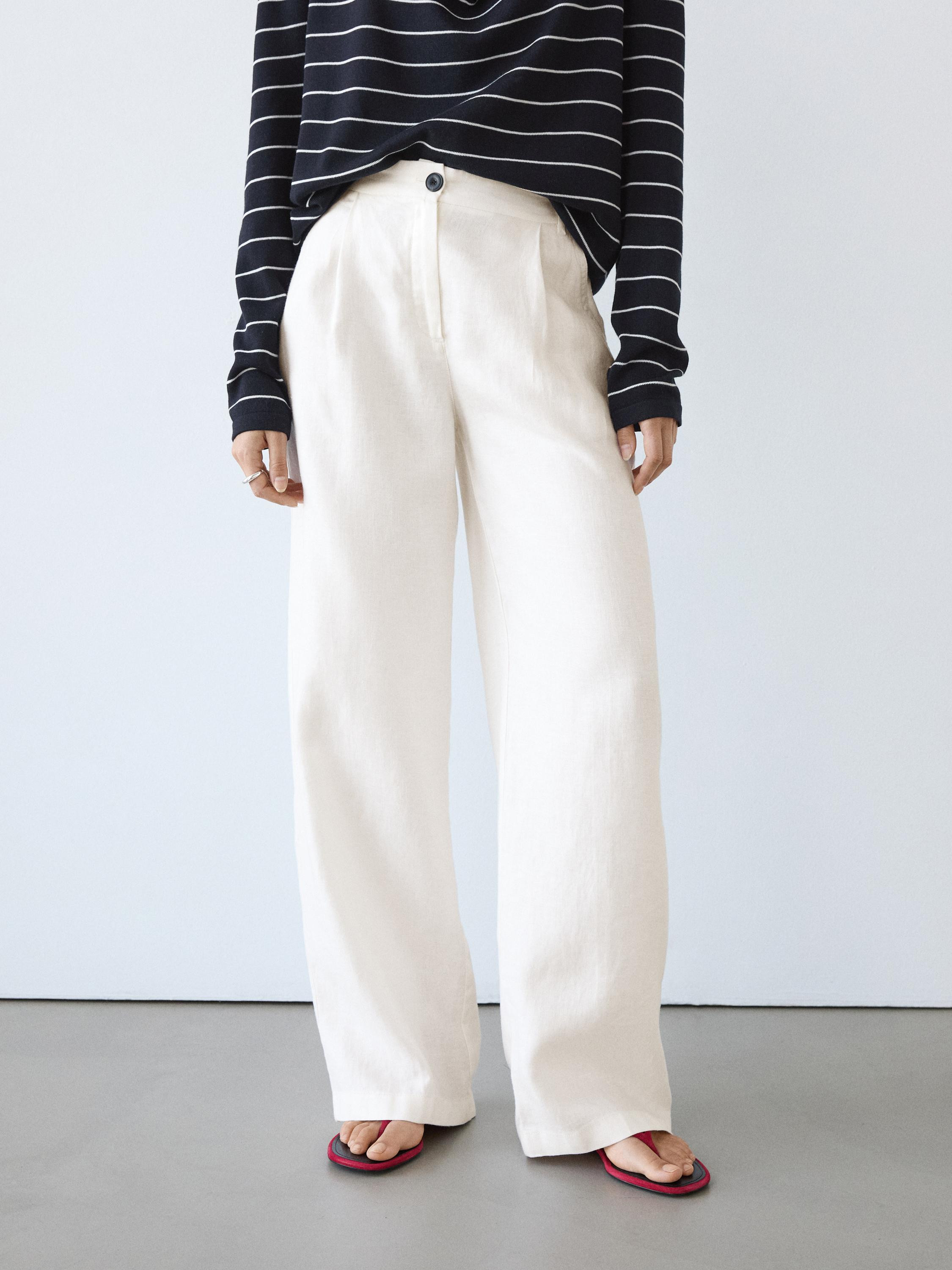 VIEW LOOK
100% linen wide-leg elasticated trousers

 $130  Colour  Off White  Add to basket Colou... | Massimo Dutti US