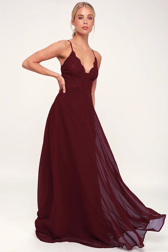 Madalyn Burgundy Lace Maxi Dress | Lulus (US)
