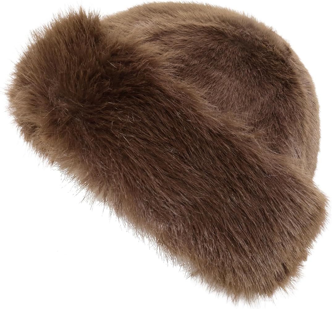 Sdfvsdg Womens Faux Fur Hat Winter Thickened Bucket Hat Warm Faux Fur Hats Plush Mongolian Hats R... | Amazon (US)