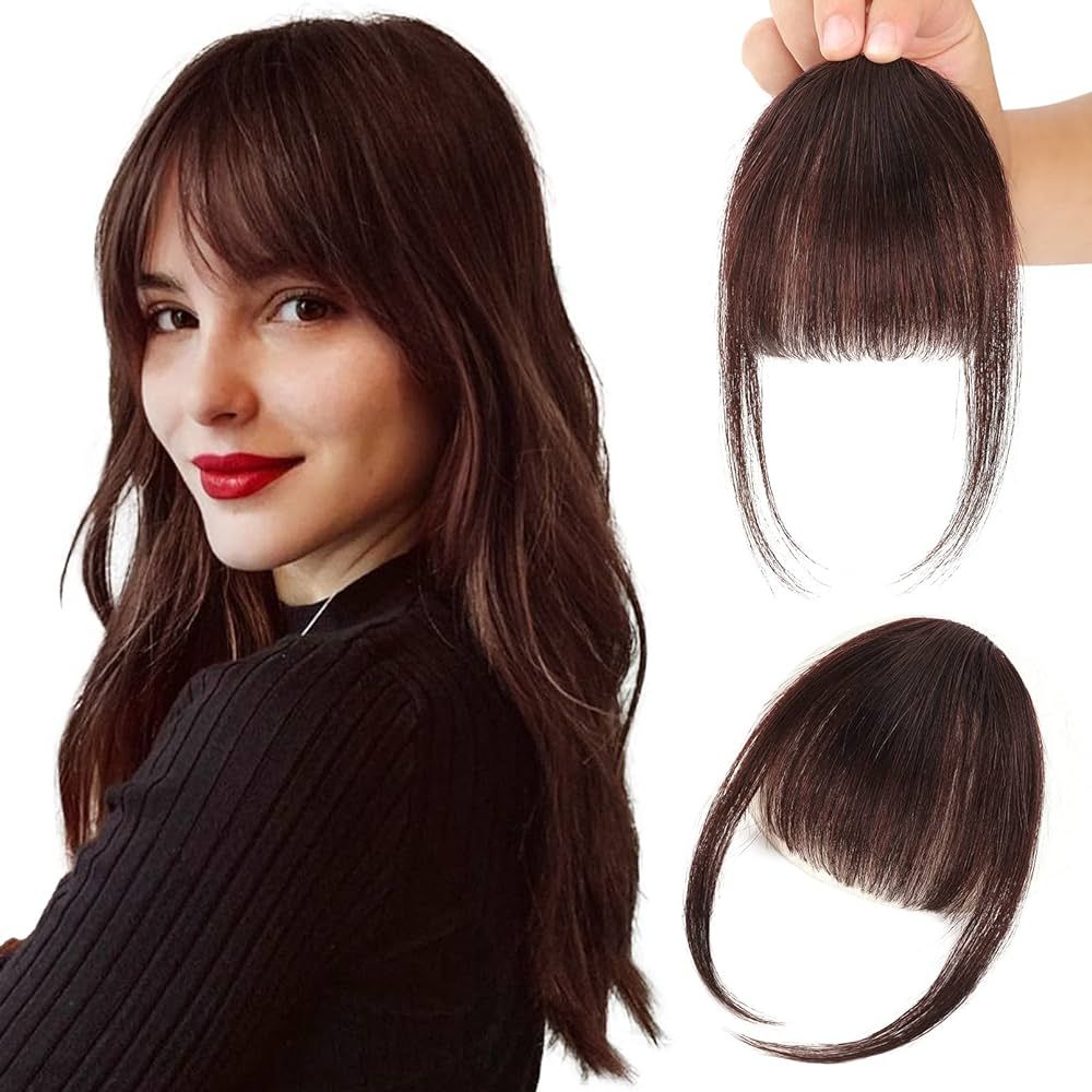 FLUFYMOOZ Clip in Bangs 100% Human Hair Extensions, Clip on Wispy Bangs, French Bangs Fringe with... | Amazon (US)
