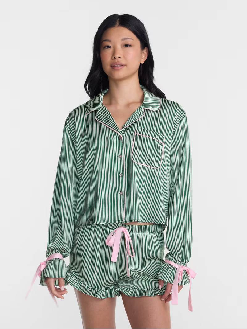 No Boundaries Holiday Satin Top and Shorts Sleepwear Set, 2 Piece, Women's XS-XXL | Walmart (US)