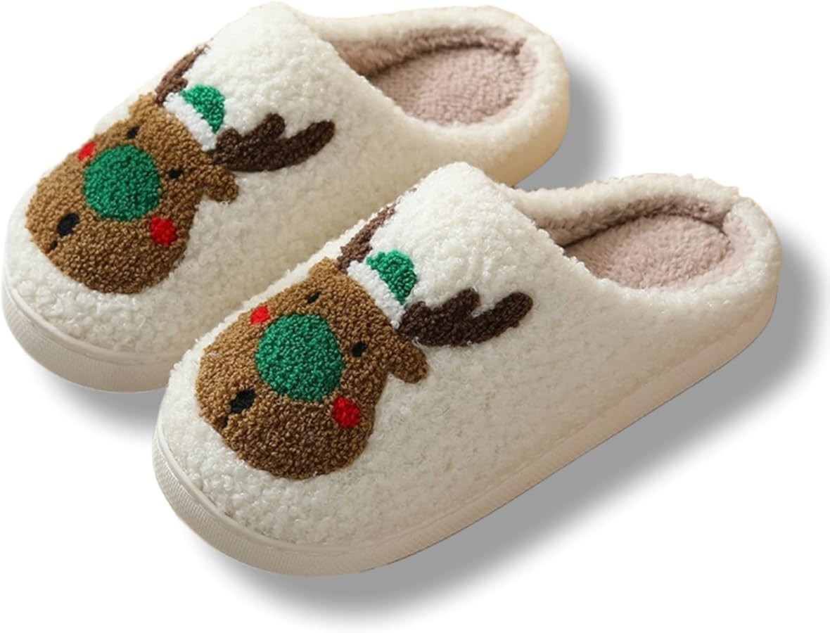 Christmas Slippers Memory Foam for Women Men, Cozy Plush Warm Non-Slip Holiday Slides with Santa ... | Amazon (US)