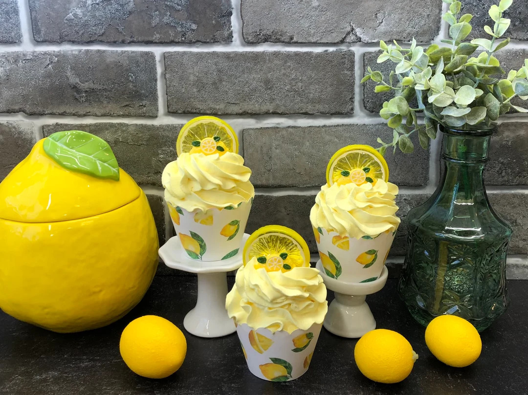 Lemon Cupcake, Fake Lemon Cupcake, Fake Cupcakes, Faux Cupcakes, Tiered Tray Decor, Tiered Trays,... | Etsy (US)