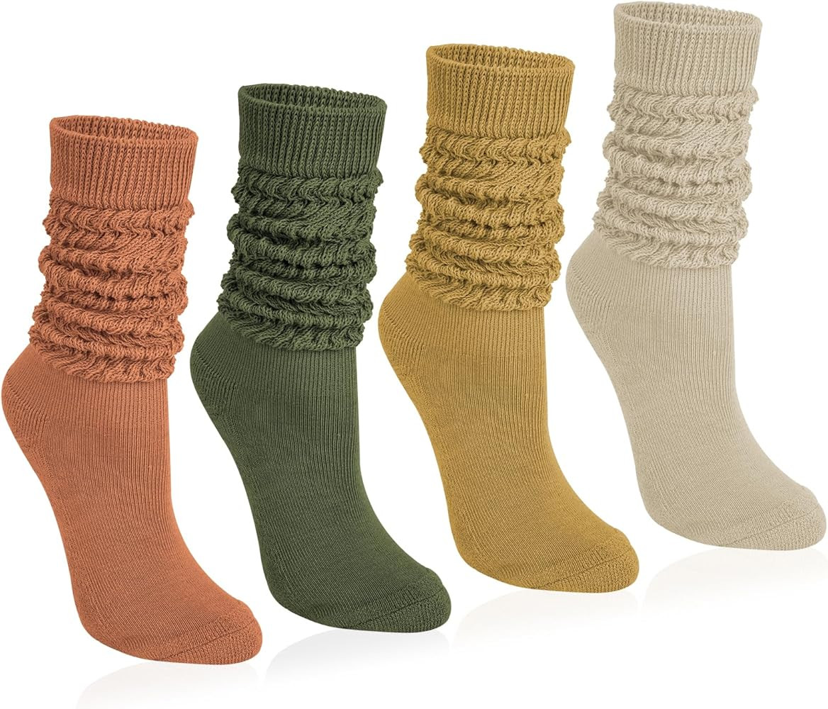 Justay 4 Pairs Slouchy Socks for Women, Scrunch Boot Long Knee High Knit Tube Athletic Slouch Soc... | Amazon (US)
