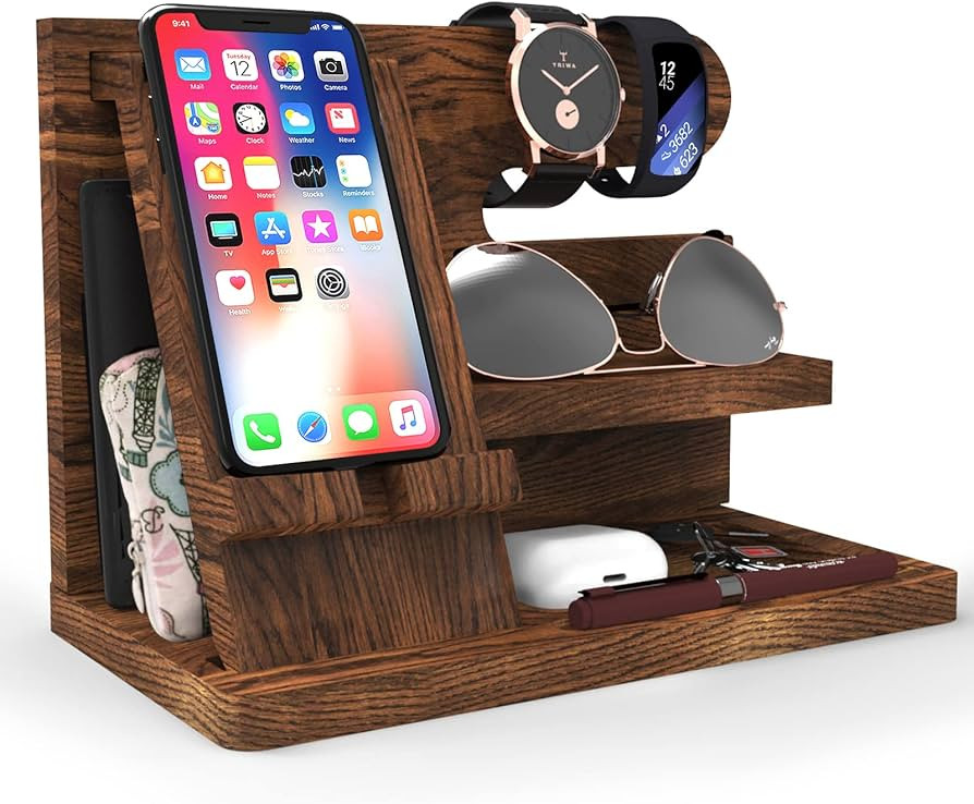 Iswabard Gifts for Men Wooden Phone Docking Station for Men Organizer Men Husband Anniversary Dad... | Amazon (US)