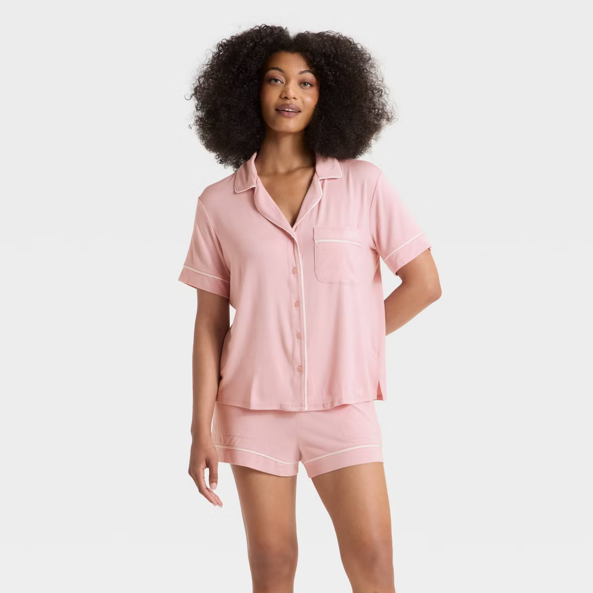 Women's Cloud Knit Short Sleeve Notch Collar Shirt and Shorts Pajama Gift Set - Auden™ | Target