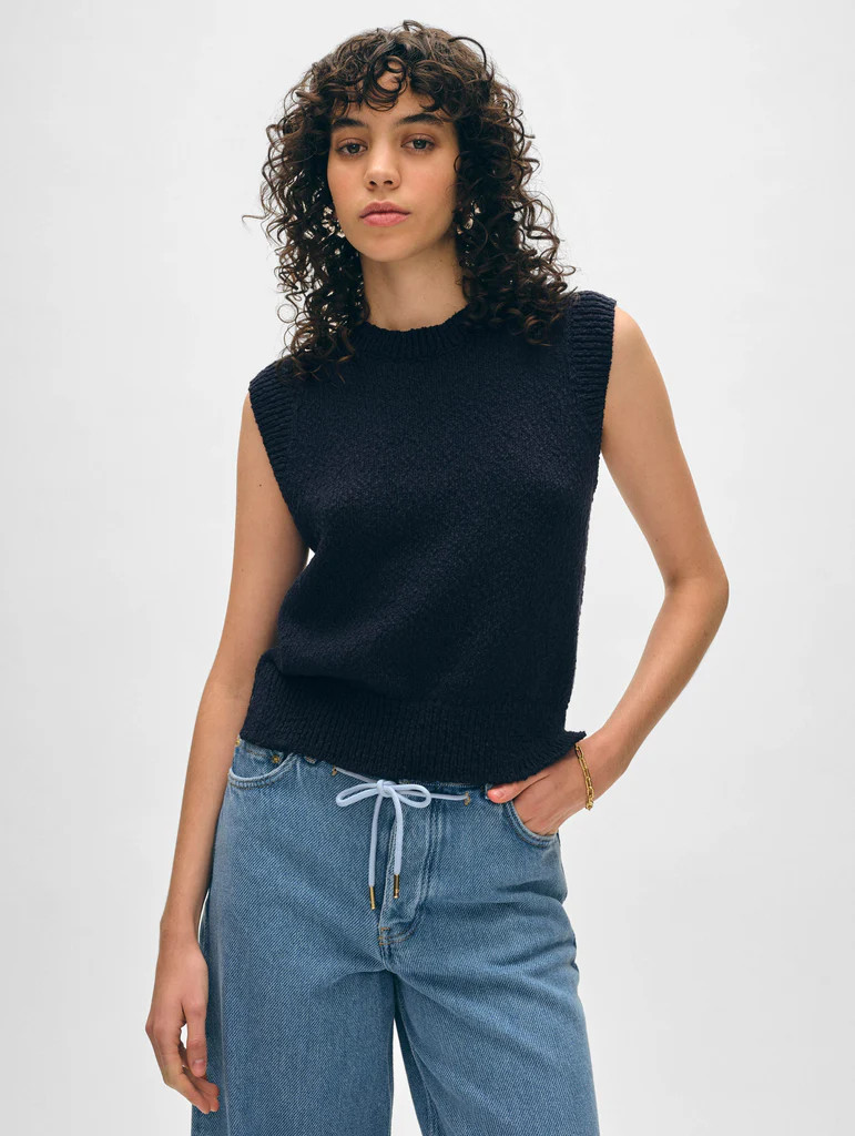 Cotton Slub Rib Trim Tank | White and Warren