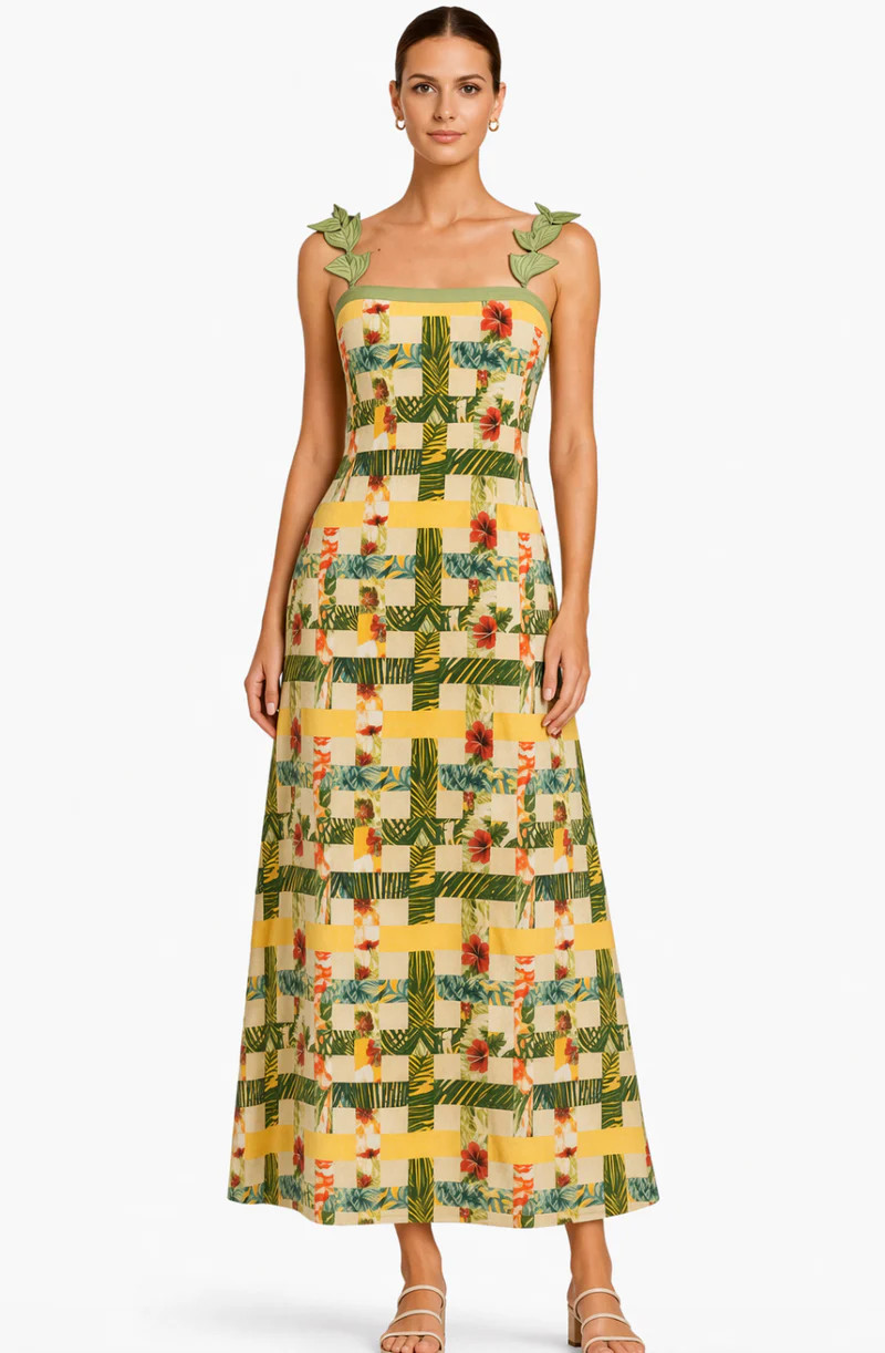 Raleigh Yellow Multi Checkmate Midi Dress | Anna Cate Collection