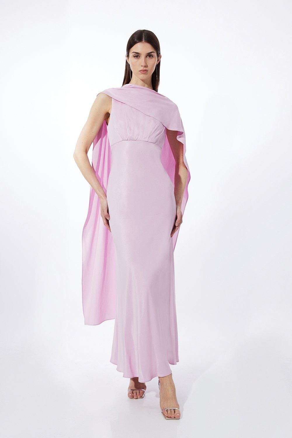 Viscose Satin Draped Midi Dress | Karen Millen US