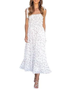 Imily Bela Womens Summer Dress Tie Strap Boho Floral Beach Dress Square Neck Ruffle Sun Dresses A... | Amazon (US)