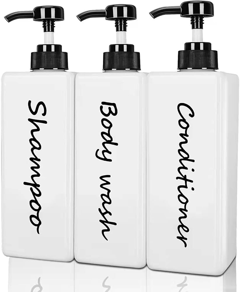 Shampoo and Conditioner Dispenser (Set of 3, 21oz) Modern Refillable Shampoo Pump Bottles for Sho... | Amazon (US)