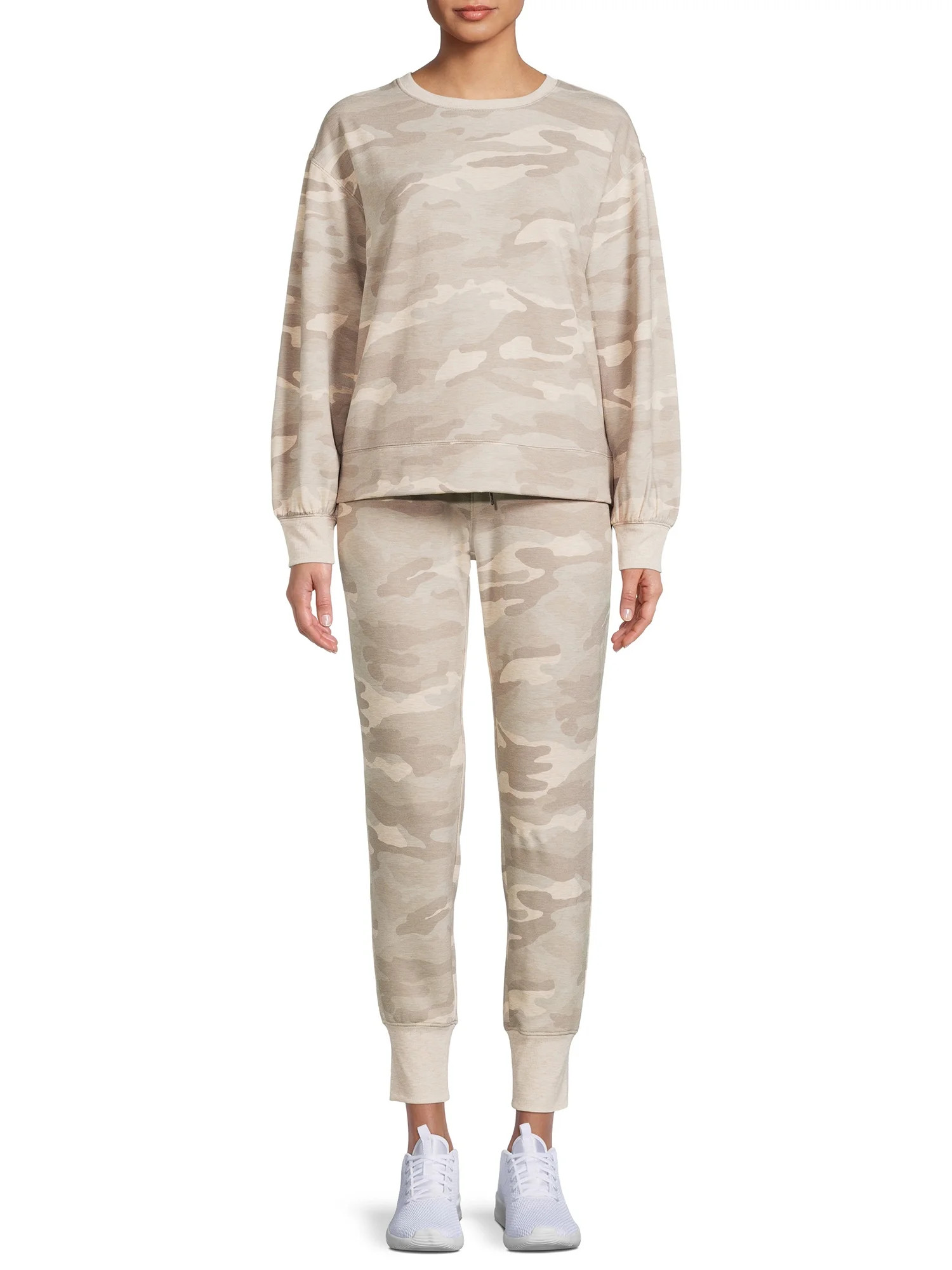 Athletic Works Women's Printed Brushed Jersey Sweatshirt and Jogger Pants Set, 2-Piece - Walmart.... | Walmart (US)