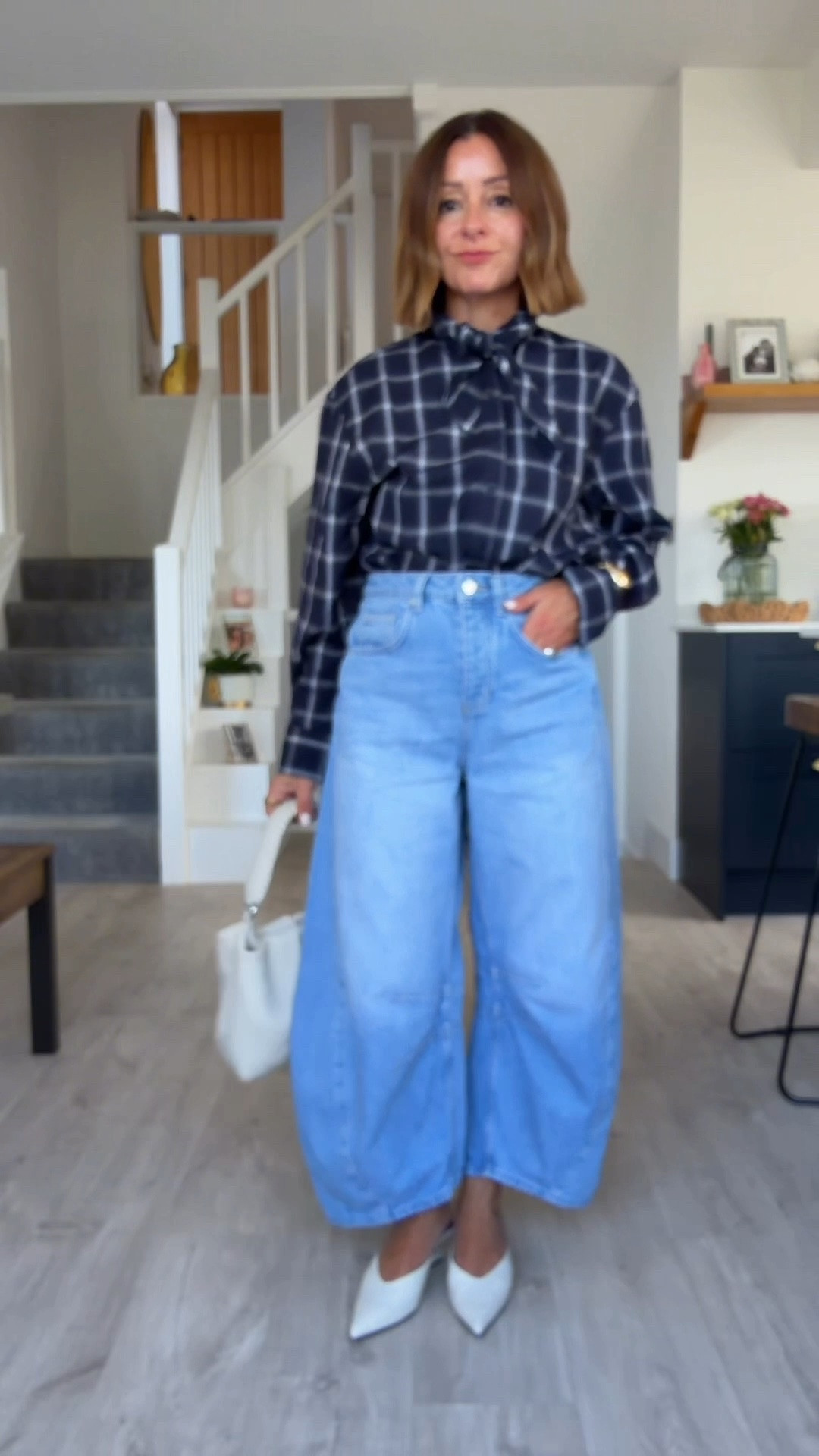 I’m sized down on the waist in these and am wearing the 32 leg (they are cropped). Shirt and mules usual size. 

The bag is old.

#LTKuk #LTKautumn #LTKjeans