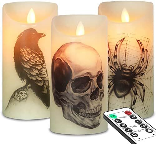 SHYMERY Halloween Decorations Indoor,Halloween Candles with Remote Timer,Skull,Spider Web,Crow De... | Amazon (US)