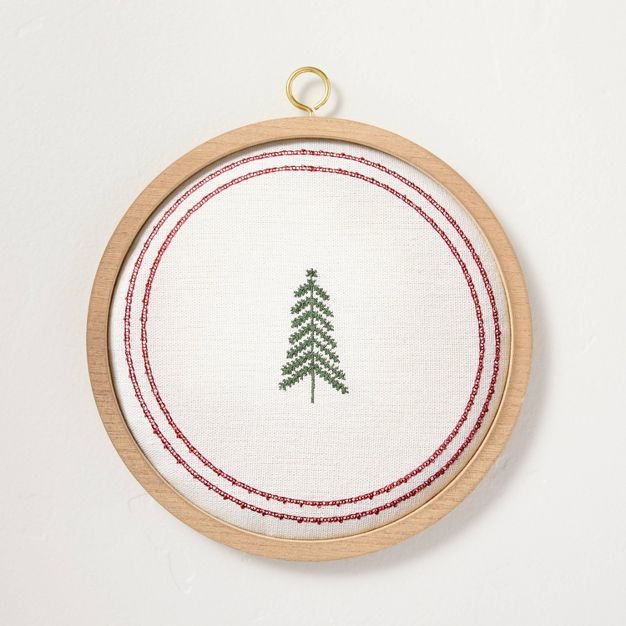 Embroidered 8&#34; Winter Tree Hoop Art Green/Cream/Red - Hearth &#38; Hand&#8482; with Magnolia | Target