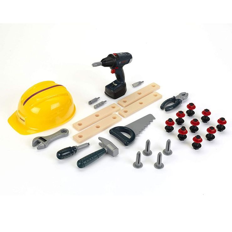 Theo Klein Bosch DIY Construction Premium Toy 37 Piece Toolset with Hardhat, Saw, Wrench, Pliers ... | Target
