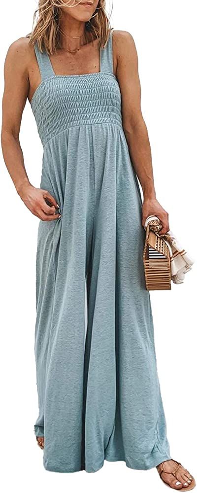 Dokotoo Women's Loose Sleeveless Jumpsuits Adjustable Spaghetti Strap Stretchy Long Pant Romper J... | Amazon (US)