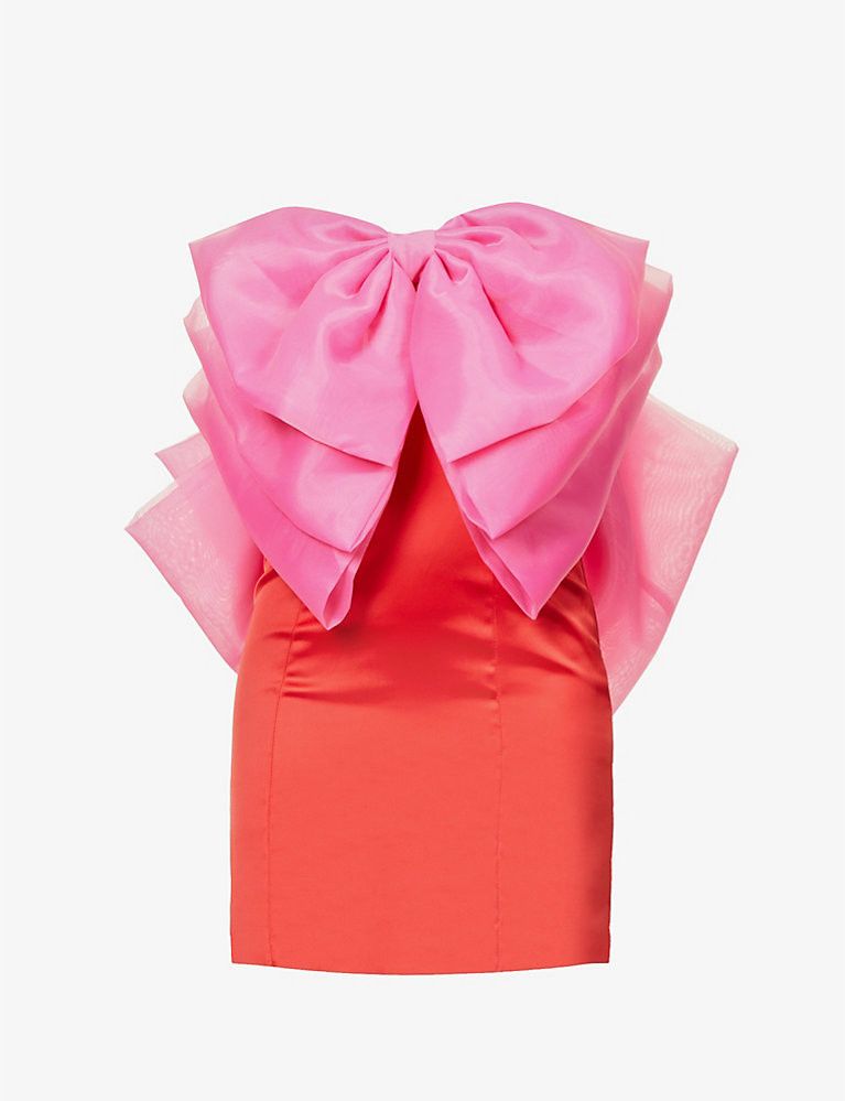 AMY LYNN Oscar oversized bow stretch-satin mini dress | Selfridges