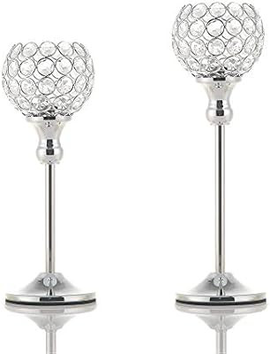 Vincidern Crystal Tea Light Candle Holders Set of 2, Dinner Candlesticks Holders Silver for Table... | Amazon (US)