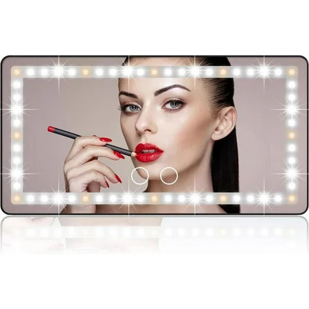 Makeup Mirror with 3 Color Led Light Rechargeable Car Mirror with Dimmable Touch Screen Rear View Sun-Shading Travel Cosmetic Mirror for Car Truck SUV | Walmart (US)