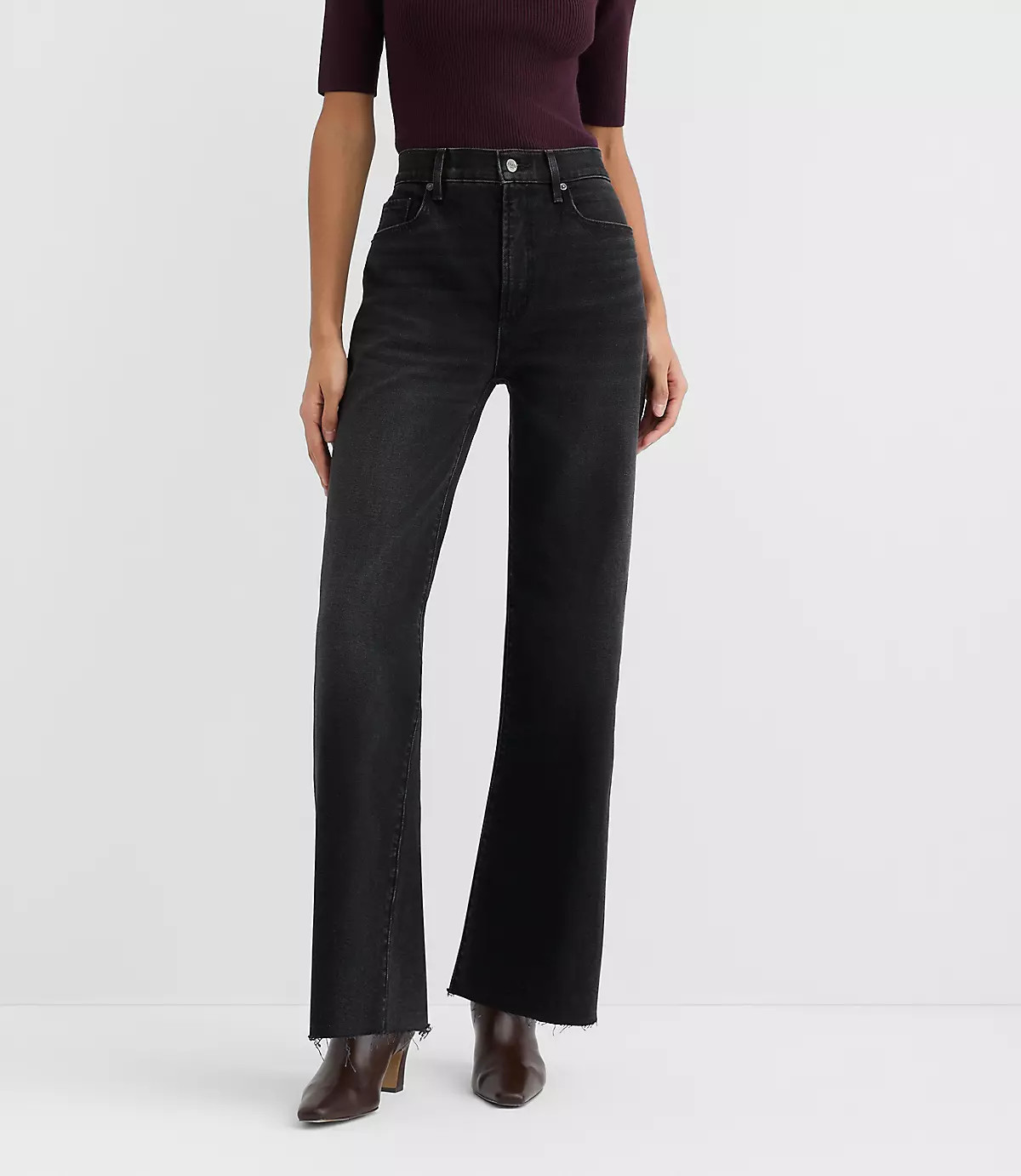 Rivete Tall Fresh Cut High Rise Wide Leg Jeans in Noir Wash | LOFT
