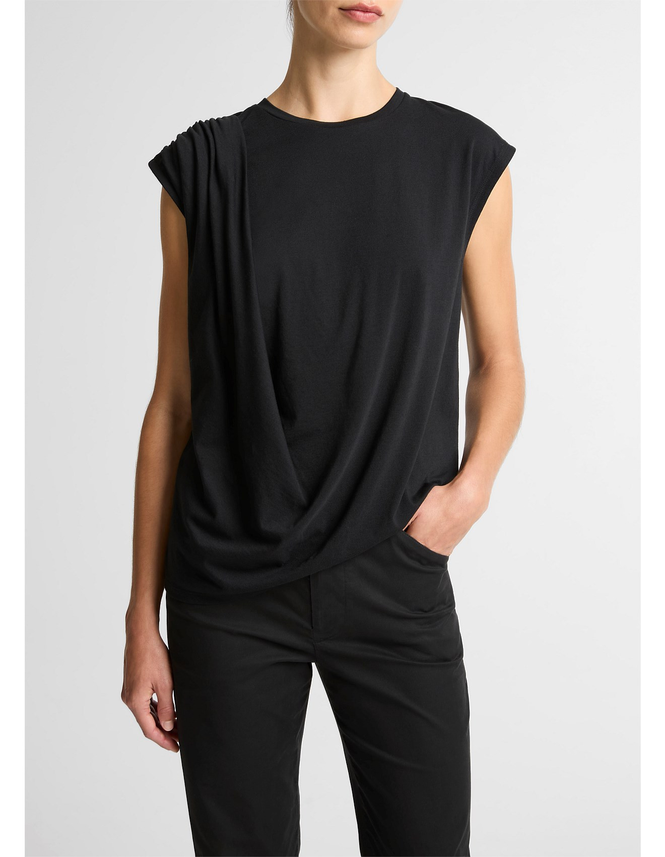 Pima Cotton-Blend Draped Relaxed Top | David Jones (Australia & New Zealand)