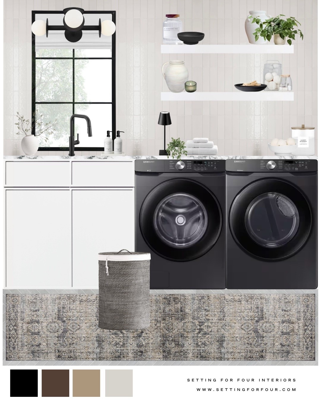 Neutral Laundry Room storage, organization, decor and design ideas!
Labels, laundry storage containers, storage jars, shelves, laundry machine countertop, laundry machines, appliances, washer, dryer, backsplash tile, laundry hamper, organization, storage, black, white, floating shelves, flush mount light, table lamp, faucet, runner rug, earthy, organic modern, transitional, minimalist, designer, Pottery Barn style, Crate & Barrel aesthetic, Restoration Hardware style, home decor,

#LTKsale #LTKhome #LTKfamily