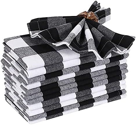 Amazon.com: Cloth Dinner Napkin Gingham Plaid Check Fabric-18X18 Black White, Wedding Napkins, Co... | Amazon (US)