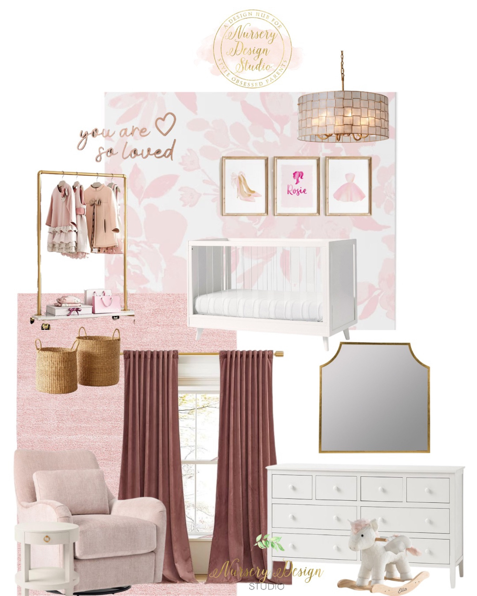 Barbie inspired nursery, mauve, nursery storage, clothes rack, acrylic crib, Barbie decor #nursery #barbie 

#LTKbump #LTKbaby #LTKkids