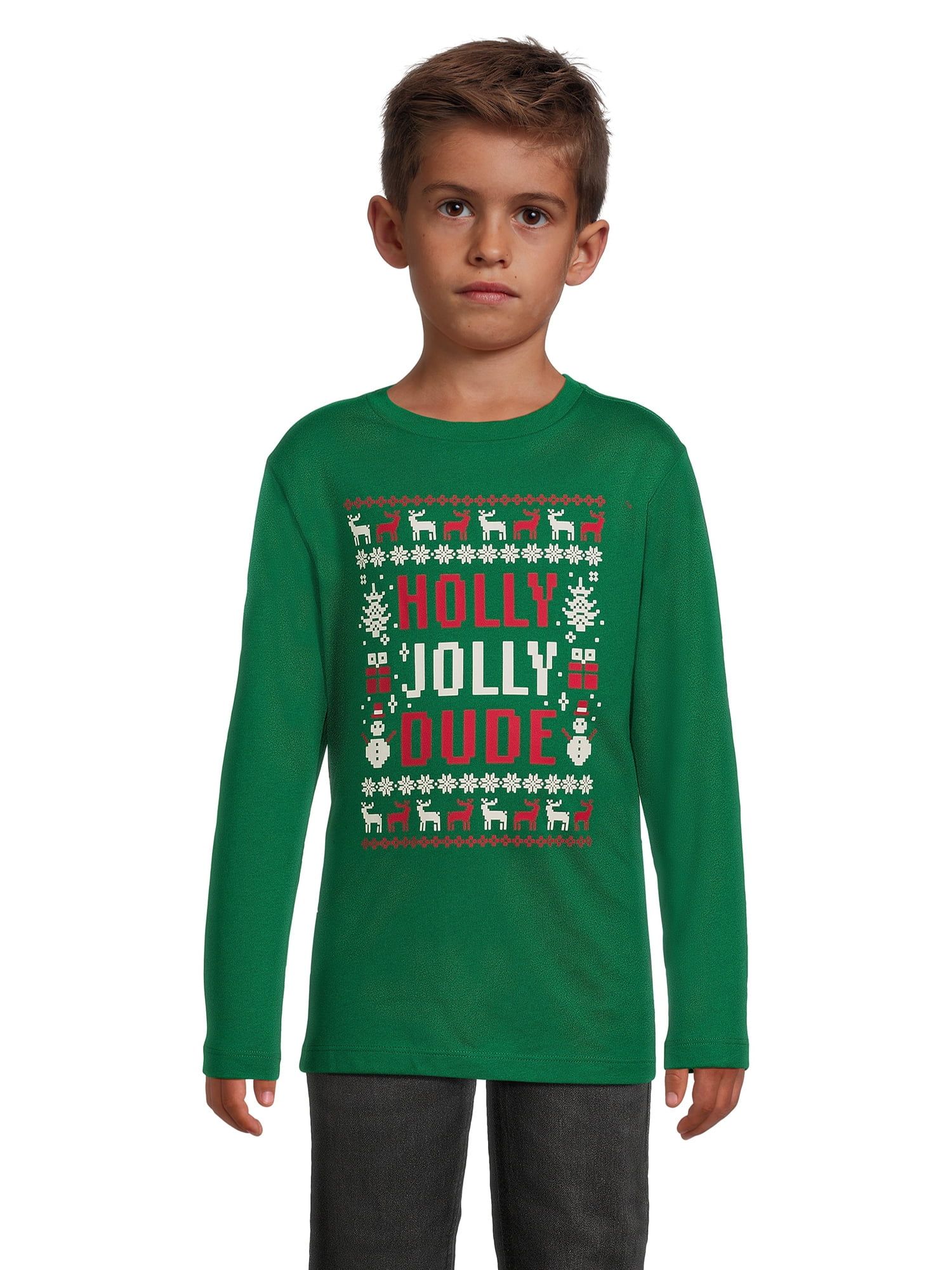 Holiday Time Boys Long Sleeve Christmas Graphic Tee Shirt, Sizes 4-18 & Husky | Walmart (US)