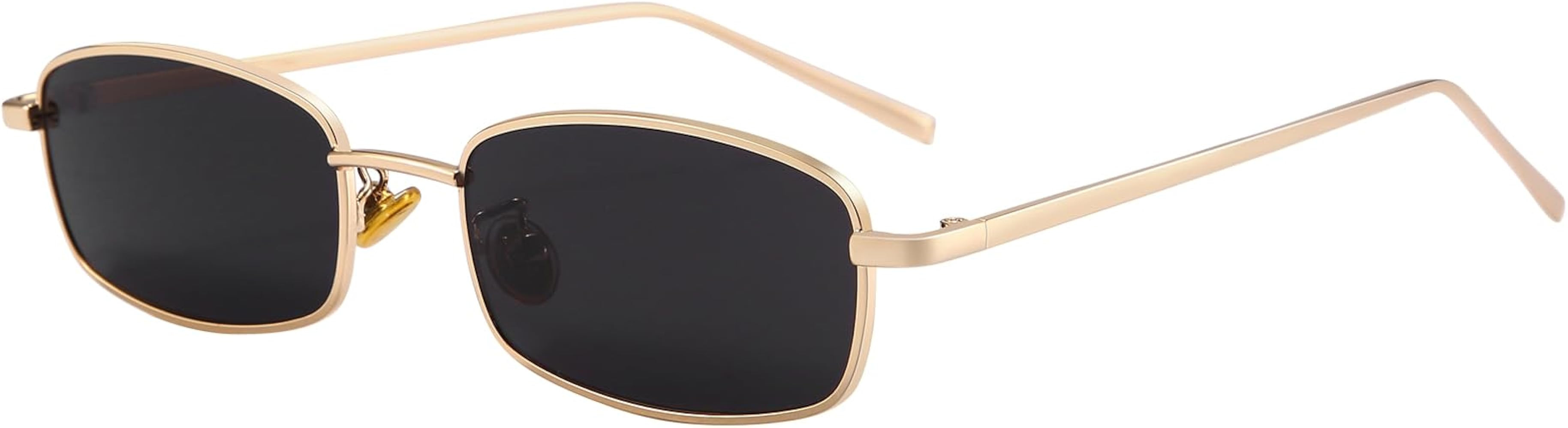 Dollger Retro Rectangle Sunglasses for Women Men Square Narrow Hip Hop Small Frame Sun Glasses | Amazon (US)