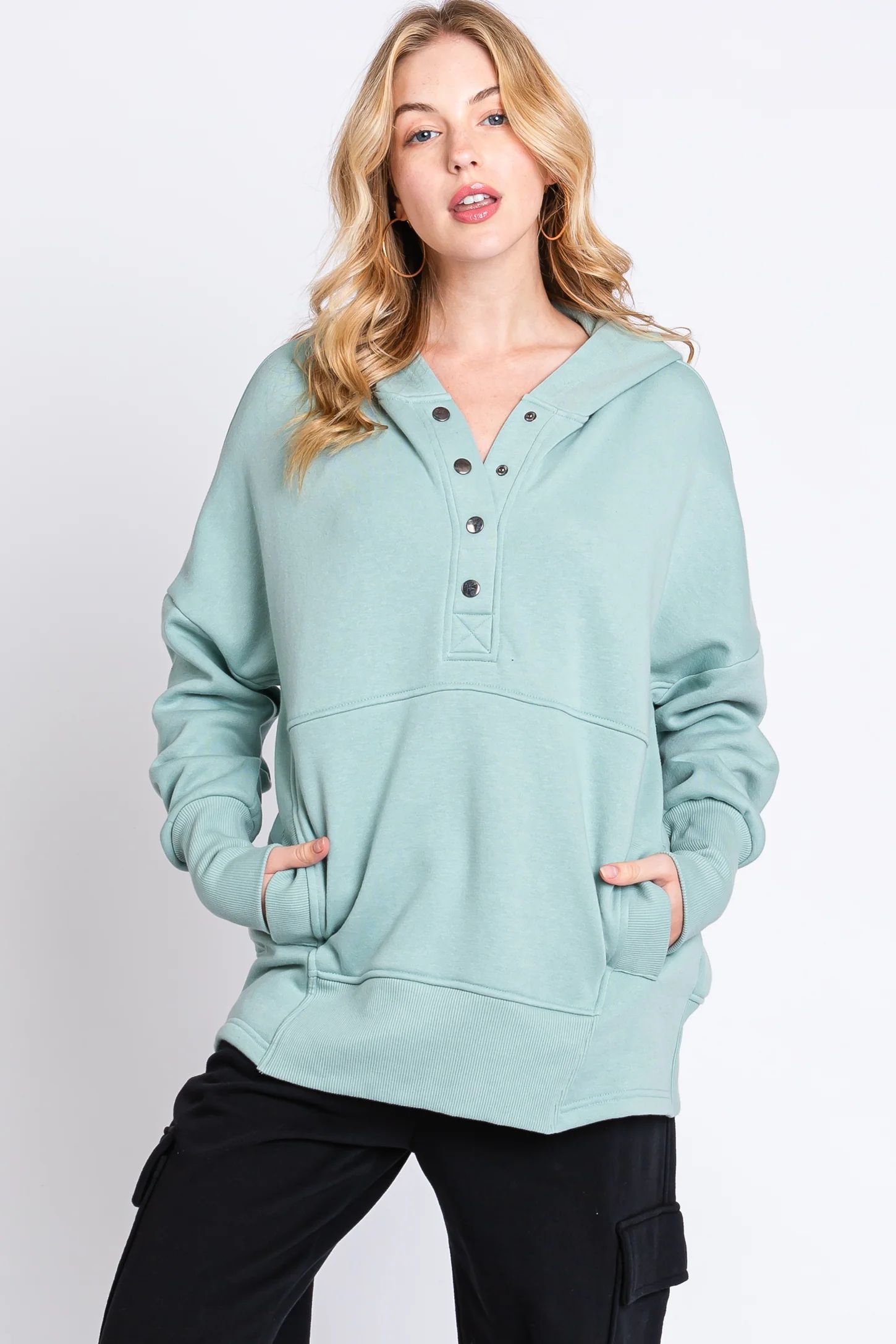 Sage Hooded Button Pullover Sweater | PinkBlush Maternity