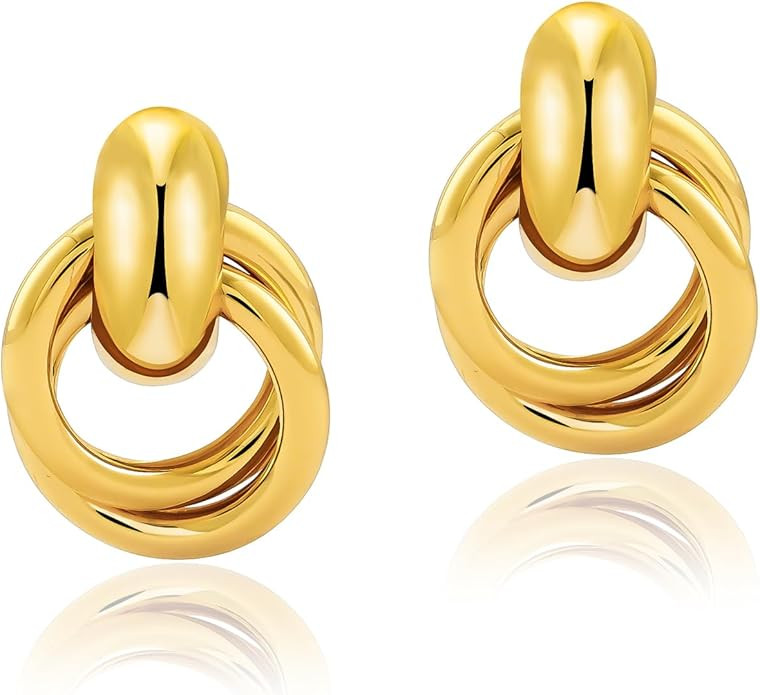 Chunky Small Knot Earrings for Women 14K Gold Silver Plated Geometric Dangle Drop Hoop Stud Daint... | Amazon (US)