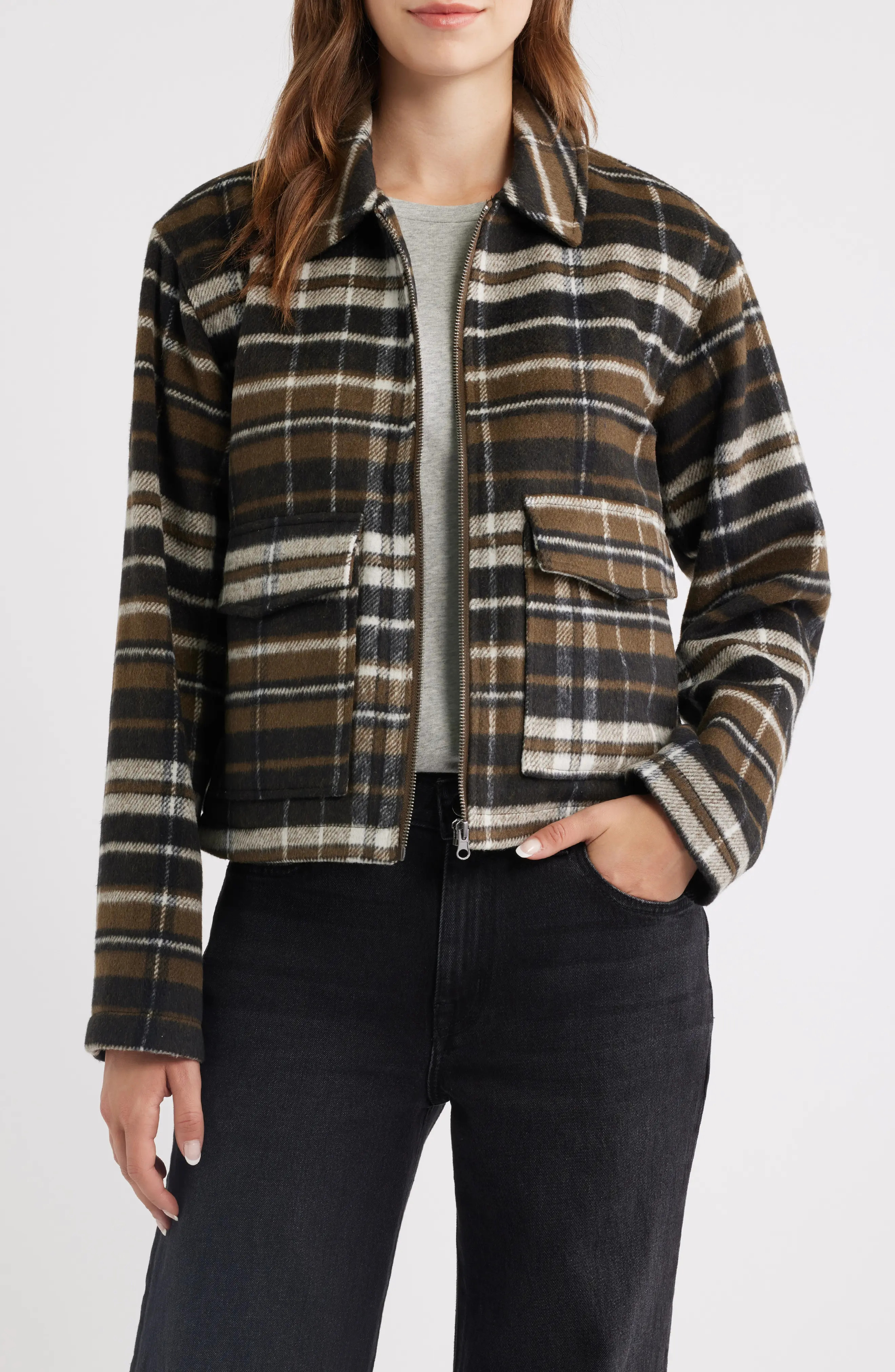 Thread & Supply Plaid Zip Up Jacket (Women) | Nordstrom | Nordstrom
