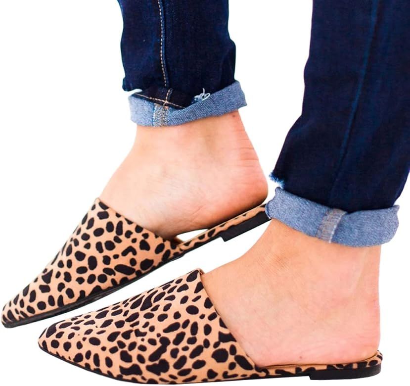 Womens Backless Slip On Pointed Toe Flat Sandals Low Heel Mule Dress Loafer Slide Slipper Shoes | Amazon (US)
