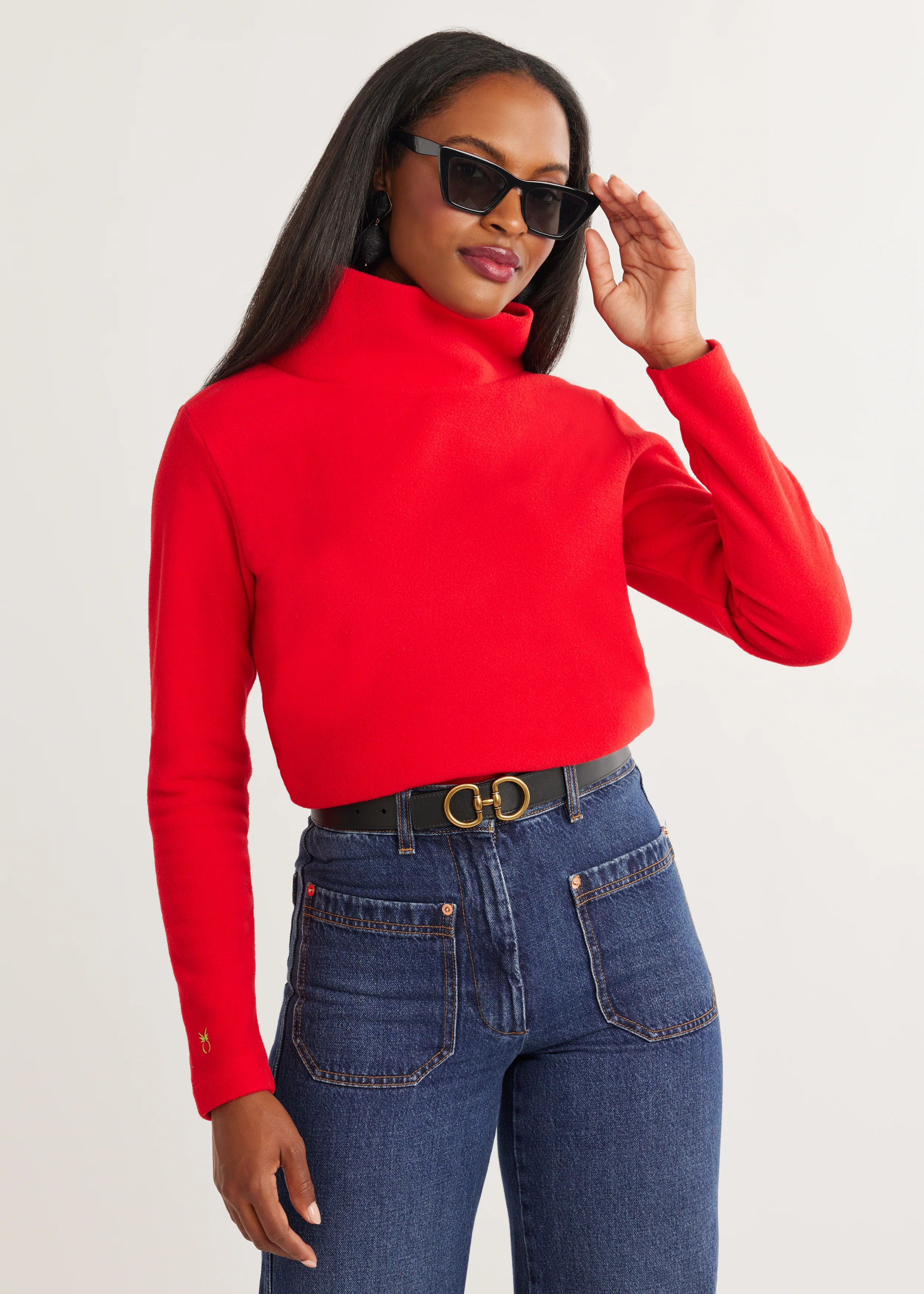 Greenpoint Turtleneck in Vello Fleece (Red) | Dudley Stephens
