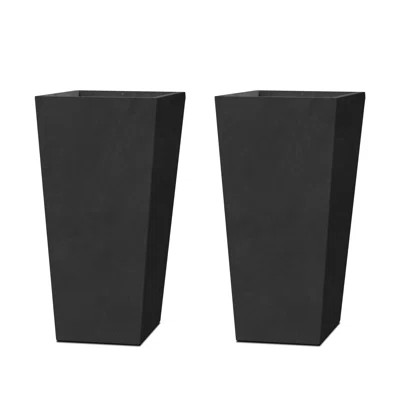 Tali 24" Tall Rectangular Concrete Metal Indoor Outdoor Tapered Planters w/ Drainage Hole, Modern Style for Home and Garden | Wayfair North America