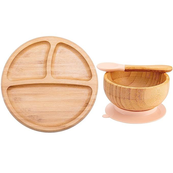 Baby Plates and Bowls Set - Bamboo Suction Plate and Suction Bowls for Baby | Bamboo Baby Plates ... | Amazon (US)